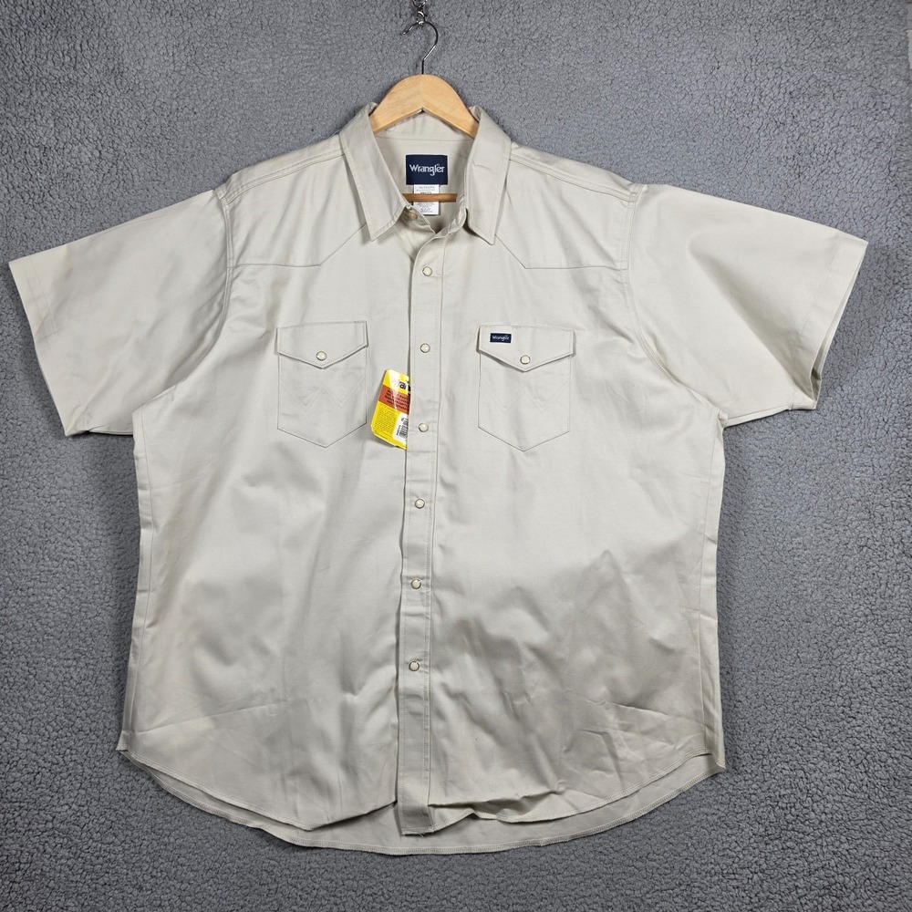 Wrangler Shirt Mens Size 2XL Beige Khaki 100% Cotton Authentic Work Western NEW